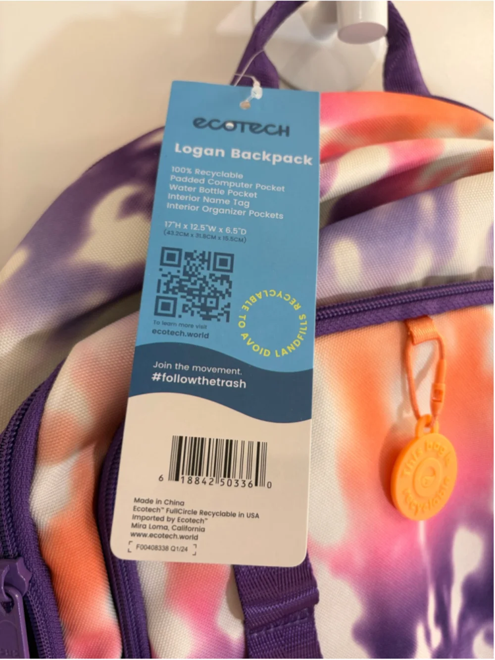 Ecotech Logan Tie-Dye Recyclable Backpack - NWT